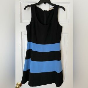 LOFT black and blue striped fit and flare dress Size 8